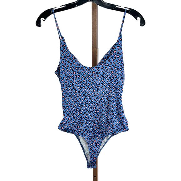 LUSH blue pink animal print bodysuit sleeveless snap closure size medium - Picture 1 of 5